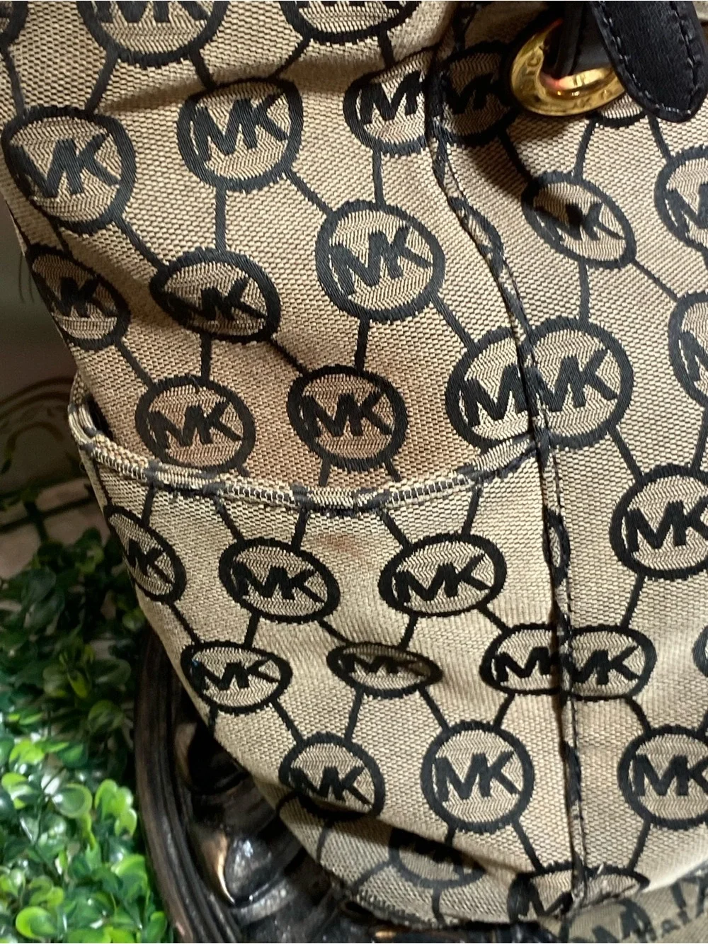 Michael Kors Beige and Black MK Logo Tote